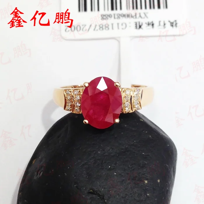 

18 k gold inlaid natural female myanmar ruby ring color precious treasure Fine jewelry