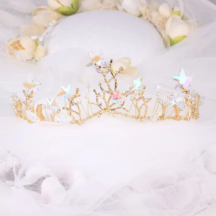 Shining starfish Wedding Tiara Bride Hair Ornaments For Women Prom Hair Jewelry Accessories Gold Vine Chaplet Bridal Crown