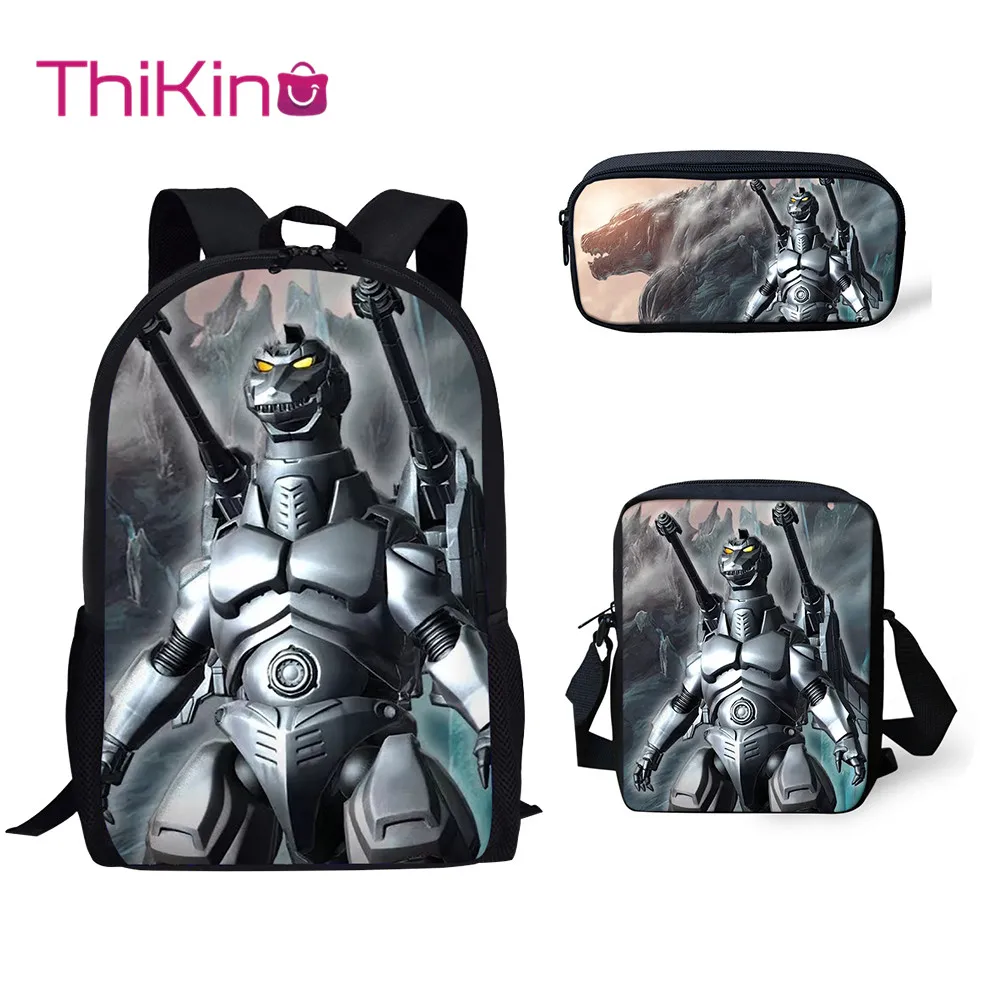 

Thikin Godzilla Monstar 3Pcs/set Children Fashion School Bags for Boys School Backpack for Teen Boys Girls Kids Book Bags