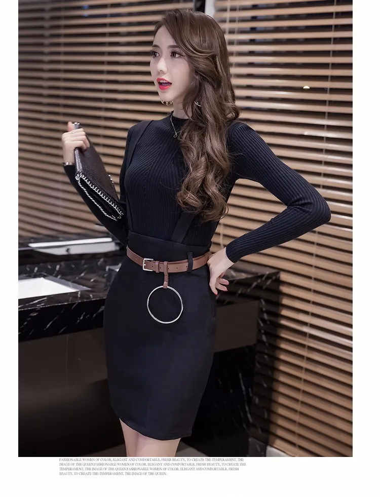 Официальная Женская офисная юбка с ремнем размера плюс, осень, облегающая юбка-карандаш с высокой талией, женская летняя рабочая одежда черного цвета и цвета хаки