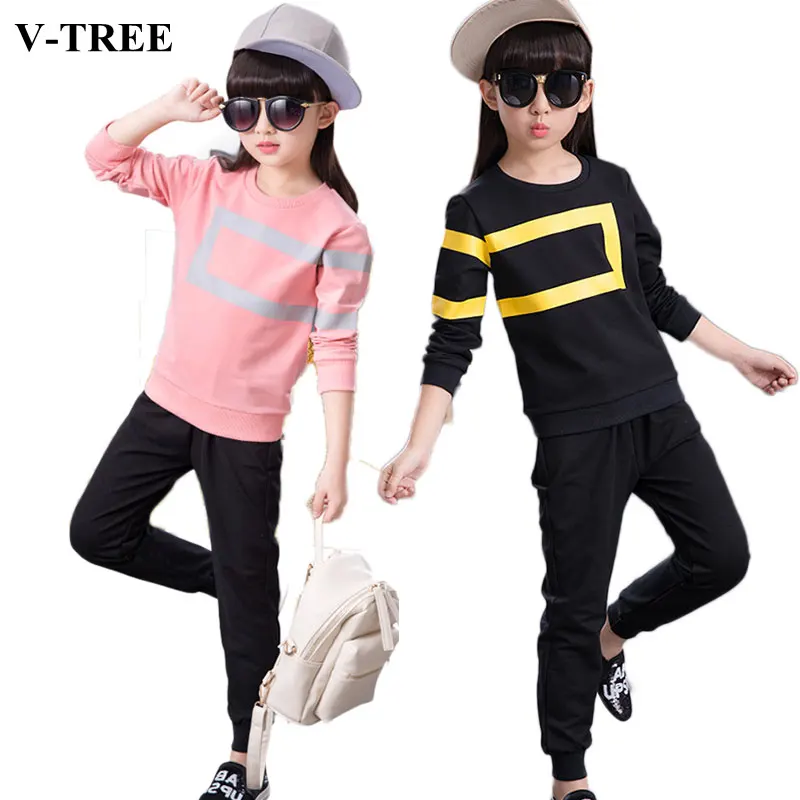 

2018 autumn girls clothing sets long sleeve sweatshirt+pants 2pcs sport suits for girl children tracksuit teen costume 10 12 14
