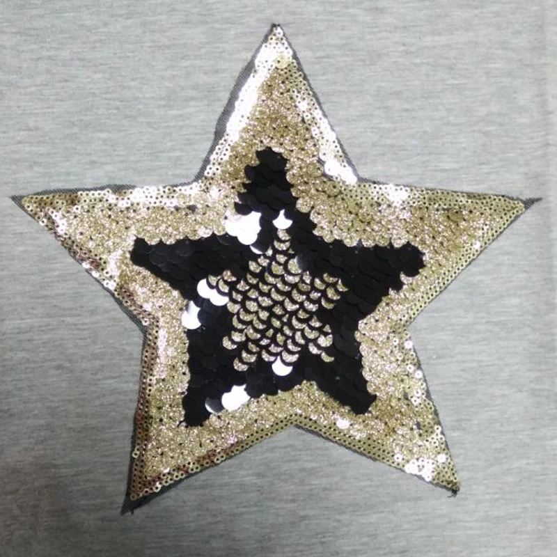 Women summer short sleeve slim cotton Five-pointed star Embroidery sequins tee t-shirts t-shirt t shirt for women shirt femme