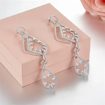 

[MeiBaPJ]Real 925 Sterling Silver Personality Geometric Drop Earrings for Women with AAA High Quality Stone Fine Jewelry