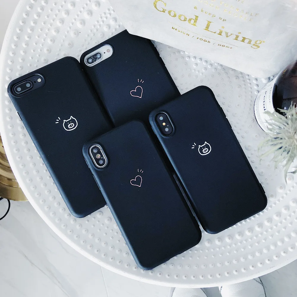 

JSPYL Black Phone Case For iPhone X Back Cover Cute Pig Soft Silicone Shell Cases For iPhone 7 Plus 8 Plus 6 6s Plus Caphinas