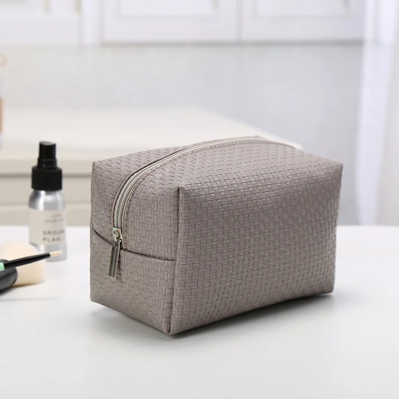 XZP Women Woven Pattern Solid Cosmetic Bag Travel Make Up Bags Fashion Ladies Makeup Pouch Neceser Toiletry Organizer Case