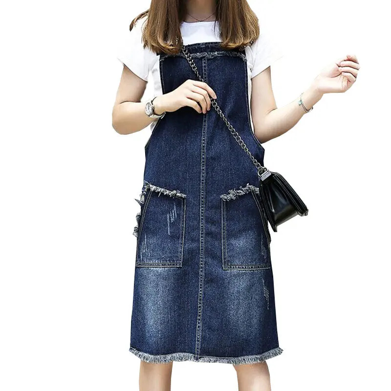 

2019 New Fashion Denim Dress Spring Summer Casual Loose Denim Sundress Overalls Spaghetti Strap Jeans Dress Plus Size M-5XL