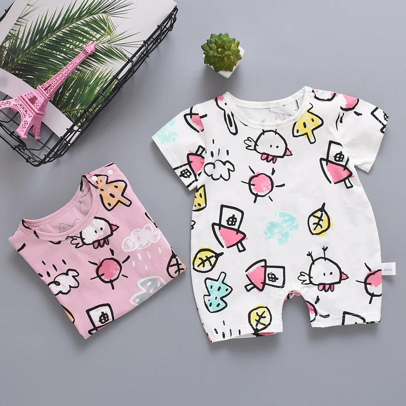 Neugeborenen Sommer Baby-Body Kurzarm Baumwolle Infant Overall Cartoon Gedruckt Baby Mädchen Strampler Neugeborenen Baby Kleidung