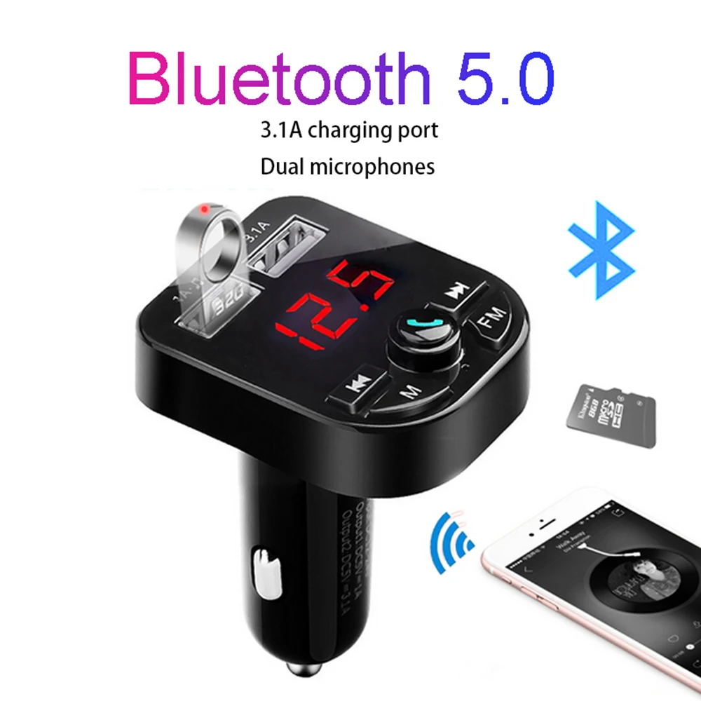 

3.1A Dual USB Car Charger with FM Transmitter Bluetooth Handsfree FM Modulator Phone Charger 12V in car For iPnone Xiaomi HUAWEI