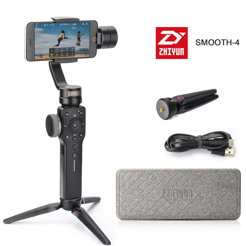 Zhiyun Smooth 4 3 осевой стабилизатор телефон экшн Камера портативный монопод с шарнирным замком для iPhone samsung S8 Galaxy S9 плюс мобильный смартфон - Цвет: Black with tripod