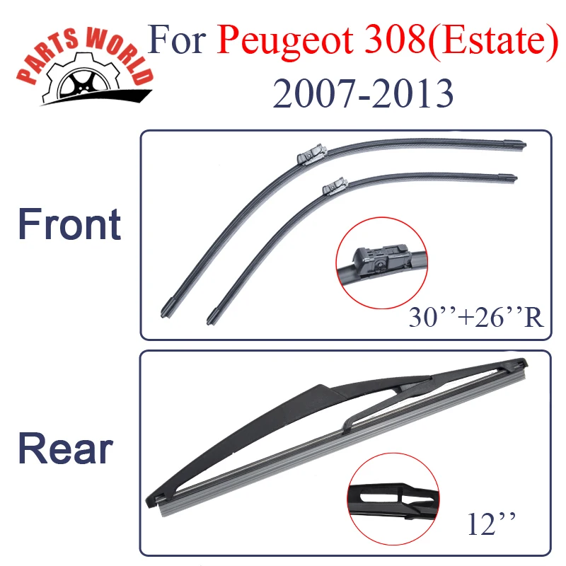 Kit Silicone Rubber Front And Rear Wiper Blades For Peugeot 308(Eatate