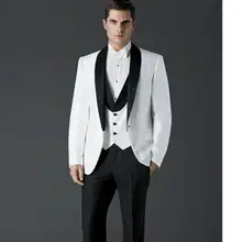 Костюм жениха под заказ шаль черный нагрудный смокинг жениха на одной пуговице мужские костюмы для шафера блейзер(пиджак+ брюки+ галстук+ жилет