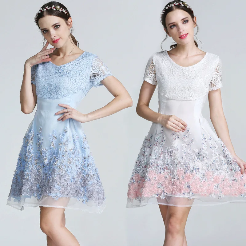 2017 the new dress collar lace yarn dress slim slim retro autumnin