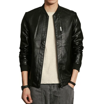 

Leather Jacket Men's Autumn Slim Baseball Collar Handsome Motorcycle Jacket/2019 New High Quality Plus size PU Long Sleeve coat