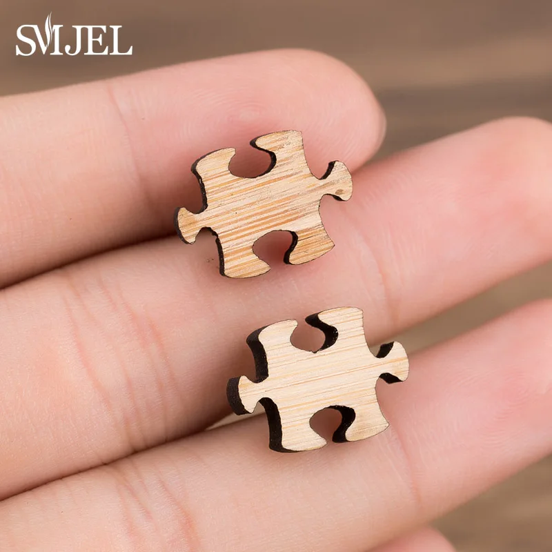 

SMJEL Wooden Puzzle Tiny Game Puzzle Stud Earrings for Women Trendy Earring Kids Jewelry Earing Fashion Gifts brincos brinco