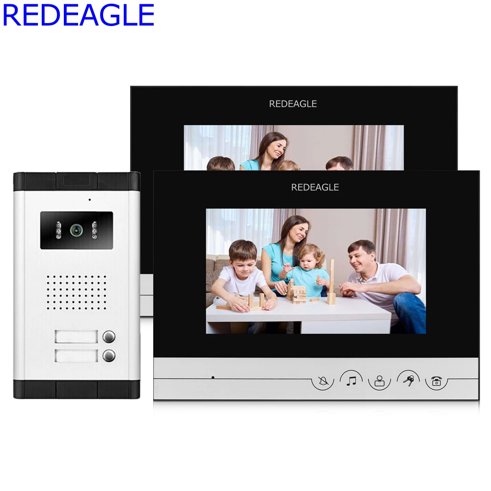 REDEAGLE Apartment Intercom 7 inch LCD Screen Video Door Phone Intercom System 2 Button Call Key Cameras for House Family Unlock REDEAGLE Apartment Intercom 7 inch LCD Screen Video Door Phone Intercom System 2 Button Call Key Cameras for House Family Unlock