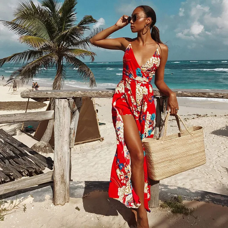 Summer Jumpsuit Woman 2018 Floral Print V neck Sleeveless