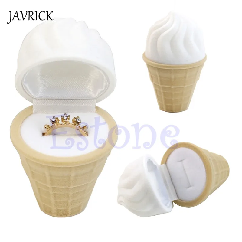 

Trendy Flocking jewelry box Velvet Ice Cream Wedding Earring Ring Pendant Jewelry Display Box Gift Jewelry Packaging Case