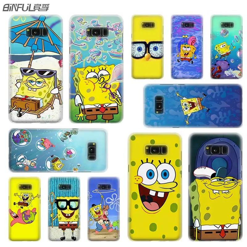

case cover hard Transparent for Samsung S9 S8 S7 S6 S5 S4 S10 Edge Plus Mini for Galaxy Note 9 8 Sponge Bob Funny spongebob