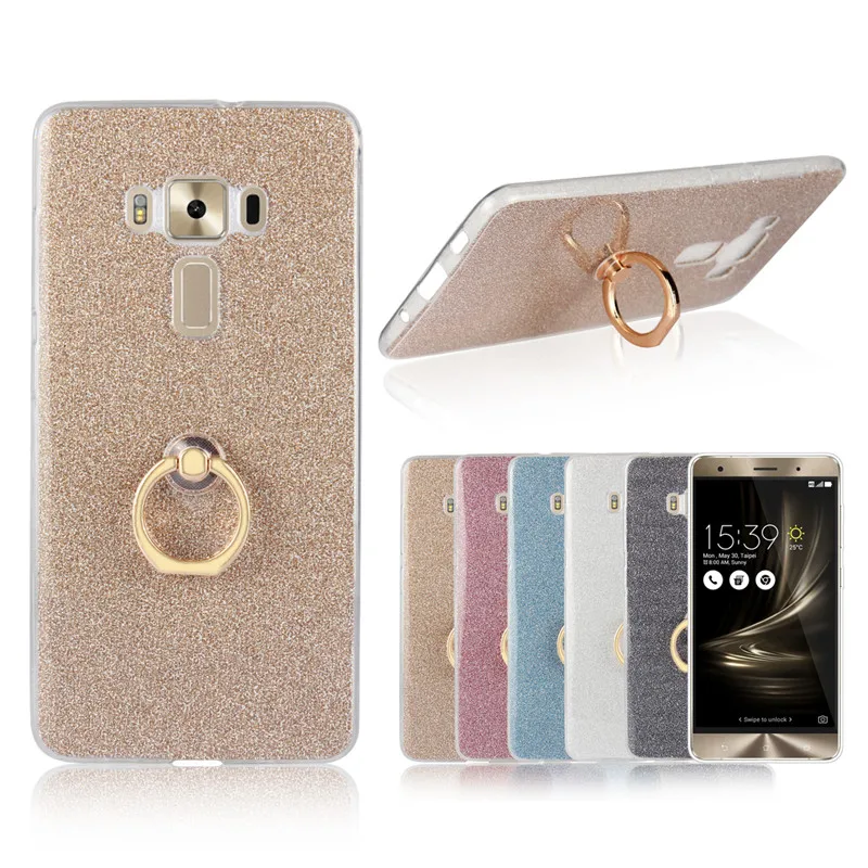 

Silicone Holder Case for Asus Zenfone 3 Deluxe ZS570KL Coque Transparent Soft TPU Glitter Luxury Ring Back Case for Asus ZS570KL