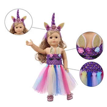 

The stylish new unicorn headband and two-piece dress suit for 18-inch and 43-cm American dolls