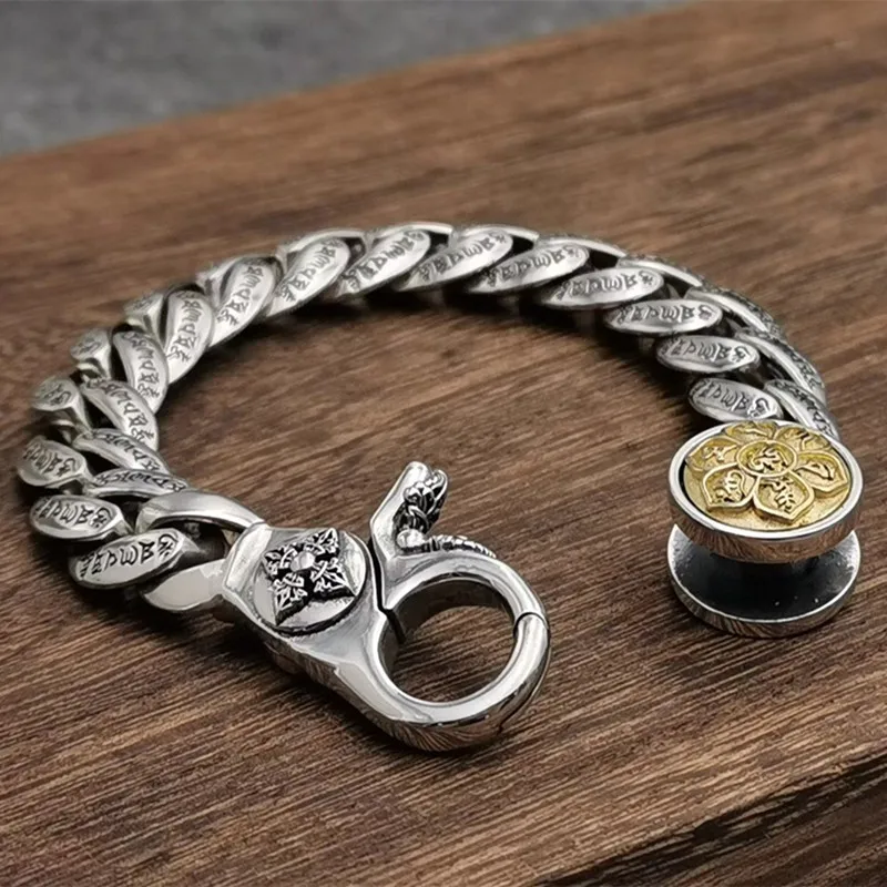14 мм, чистое серебро 925 пробы, браслеты для женщин и мужчин, хорошее ювелирное изделие, Ретро стиль, S925, твердый мантра, тайский серебряный браслет-цепочка