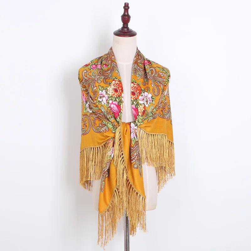  Luxury Printing Oversize Square Blankets Russian Women Wedding Scarf Retro Style Cotton Handkerchie