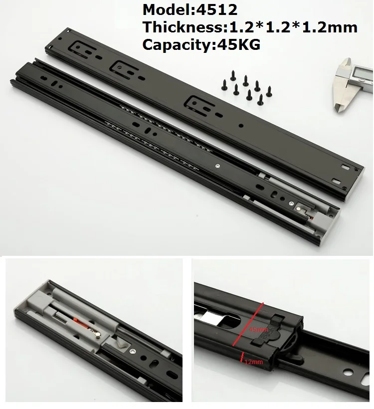 

best push to open rebound heavy 3 folds ball bearing furniture drawer slide side mount full extension