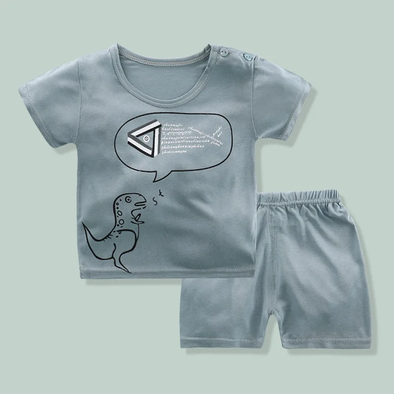 Luna Blanco/хлопковая одежда для младенцев, летние детские комплекты для мальчиков от 1 до 4 лет, комплект одежды из двух предметов с короткими рукавами для мальчиков - Цвет: grey