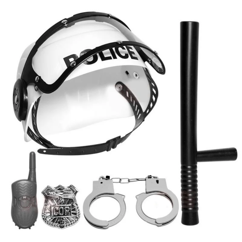 5 шт. полицейский характер позирует как игрушка мальчика шапка домофон дубинку Эмблема клуба наручники набор для детей подарки на день