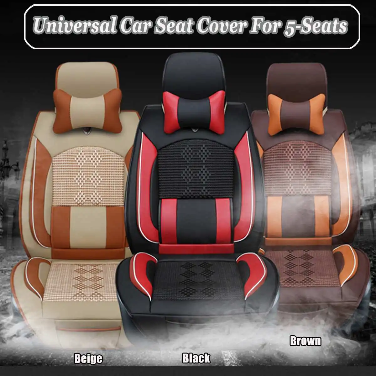 

5 Seater Universal Car Seat Cover Set Rear Bench Cushion Protection Leather Ice Silk Seats Covers For Toyota/Honda/VW/BMW