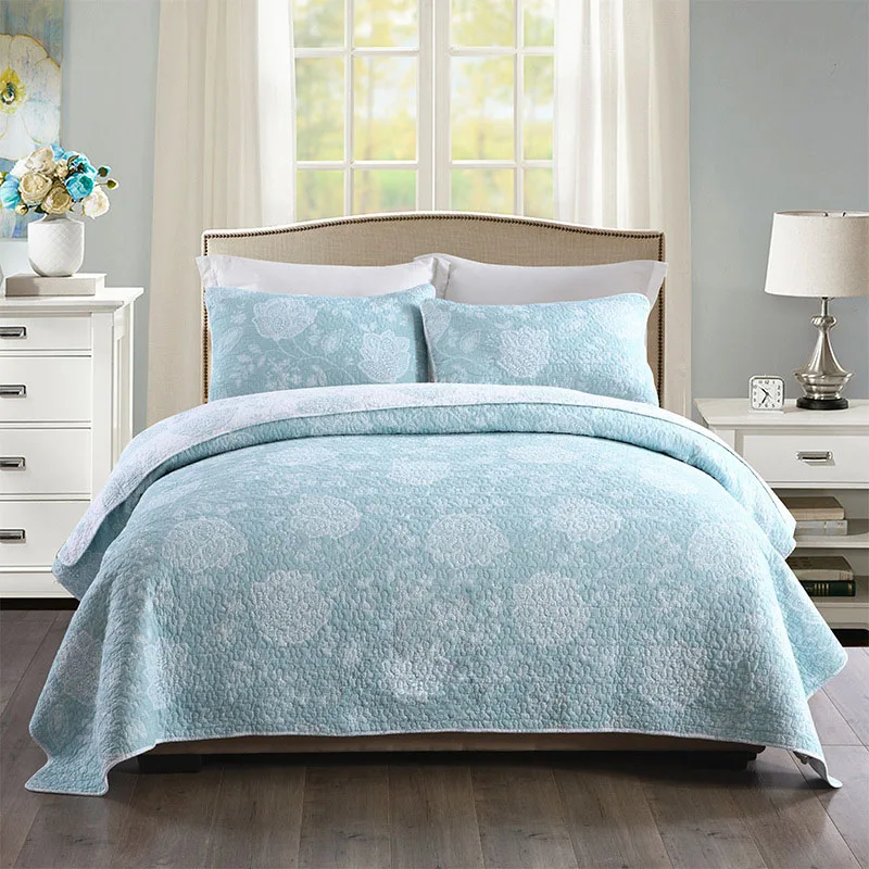 

CHAUSUB Simple Bedspread Quilt Set 3pcs Washed Cotton Quilts American Summer Quilted Coverlet Bed Cover Pillowcase King Size