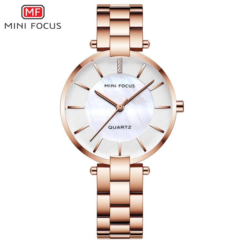 MINI FOCUS Women's Rose Gold Wrist Watches Simple Stainless Steel Bracelet Waterproof Dress Quartz Watch for Lady Woman 0224Rose