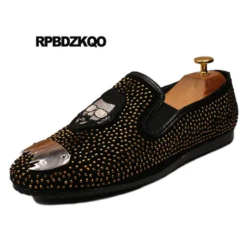 

Men Black Rivet Stud Suede Metal Elevator Hot Sale Embroidery Fashion Rubber Sole Printed Flats Shoes Brand Famous Summer Gold