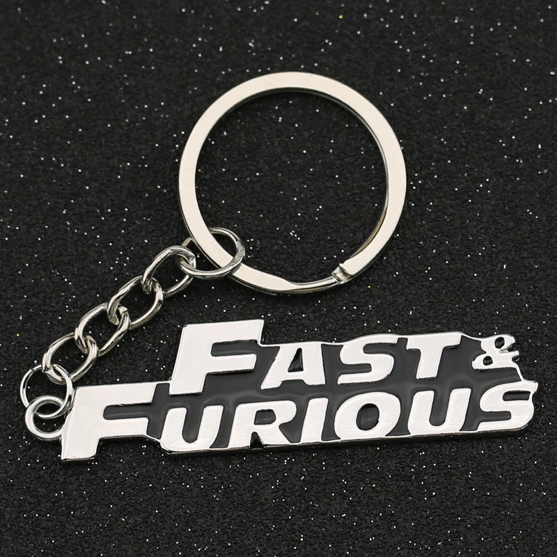 

Fast and Furious 8 Keychain Dominic Letter Silver Color Enamel Keyring Key Holder Chain Ring Fashion Movie Jewelry Men Wholesale