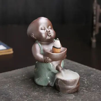 

Ceramic Lucky Wealth Pee boy Smoke Backflow Cone Holder Incense Burner & 7 CONES
