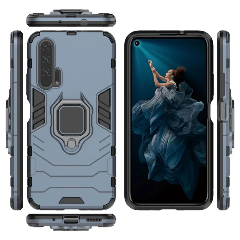 navy blue Гибридный Чехол 2 в 1 для huawei Honor 20 кольцевой магнитный держатель подставка для телефона чехол для huawei Honor 20 Pro - Цвет: navy blue