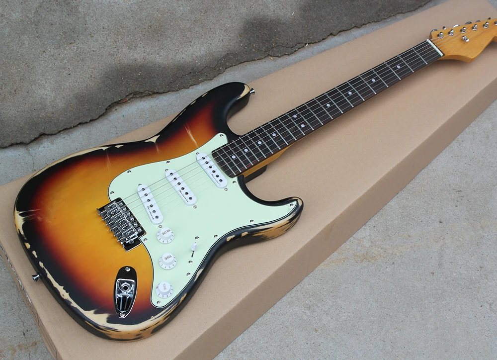 

Tobacco Sunburst Vintage Style Electric Guitar with White Pickguard,SSS Pickups,Rosewood Fretboard,offering customized services