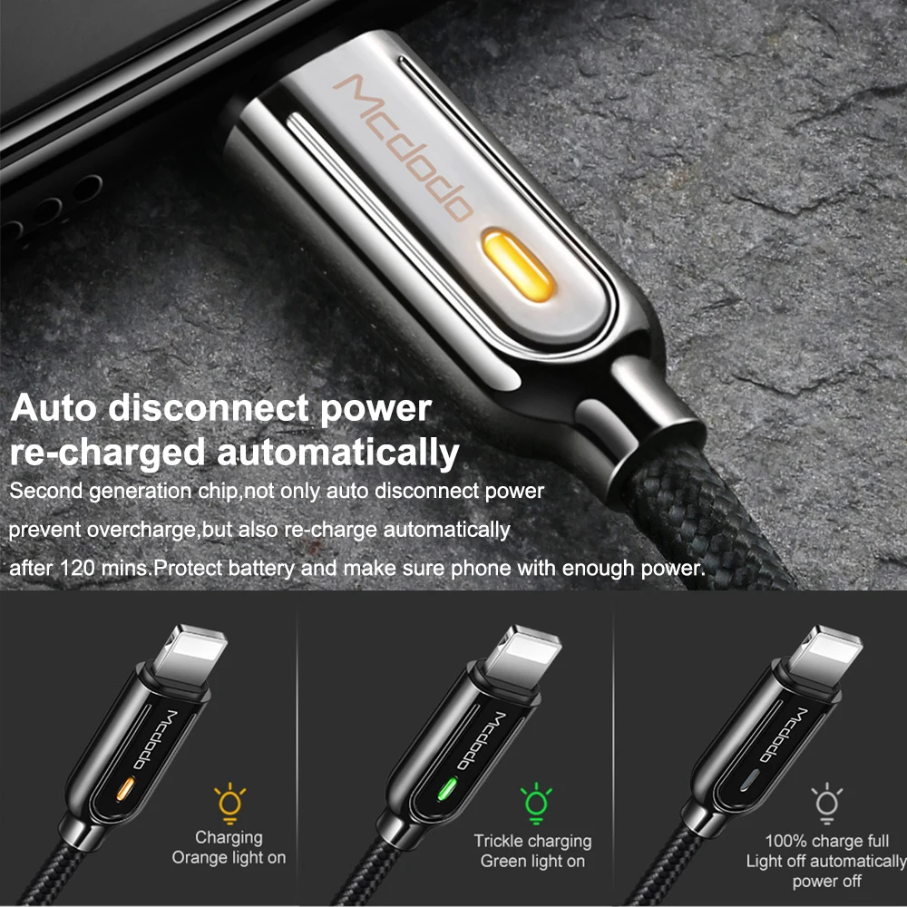 Mcdodo Lightning-USB кабель для iPhone X Xs Max автоматическое отключение кабель передачи данных для быстрой зарядки для iPhone 8 7 6 Plus SE 5S кабели