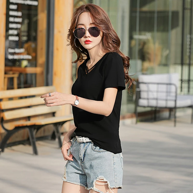 Blusas женская футболка хлопковая футболка с короткими рукавами женская однотонная цветная оборка Футболка женская