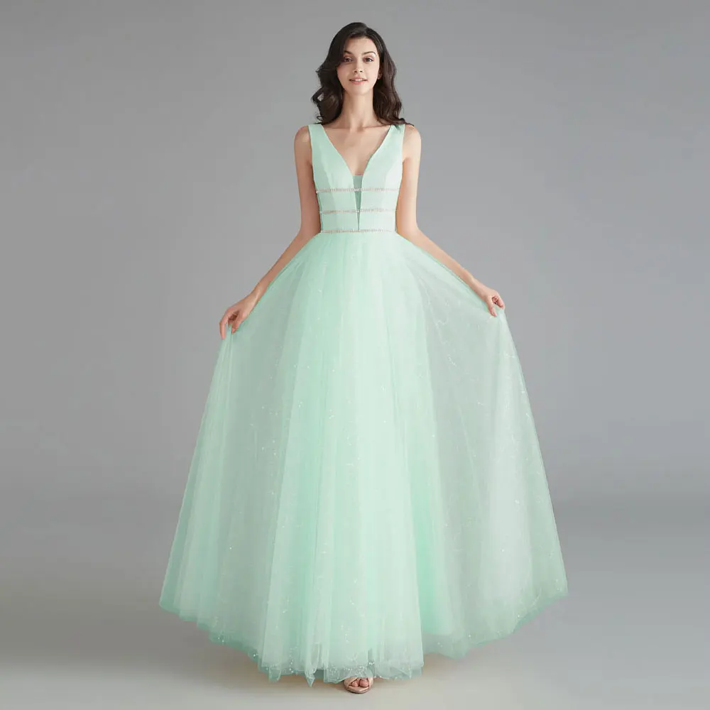 Sweet lady Evening Dresses long stage ceremony dress 2019 new year Formal party dress sequined deep V-neck gown Vestido De Noiva