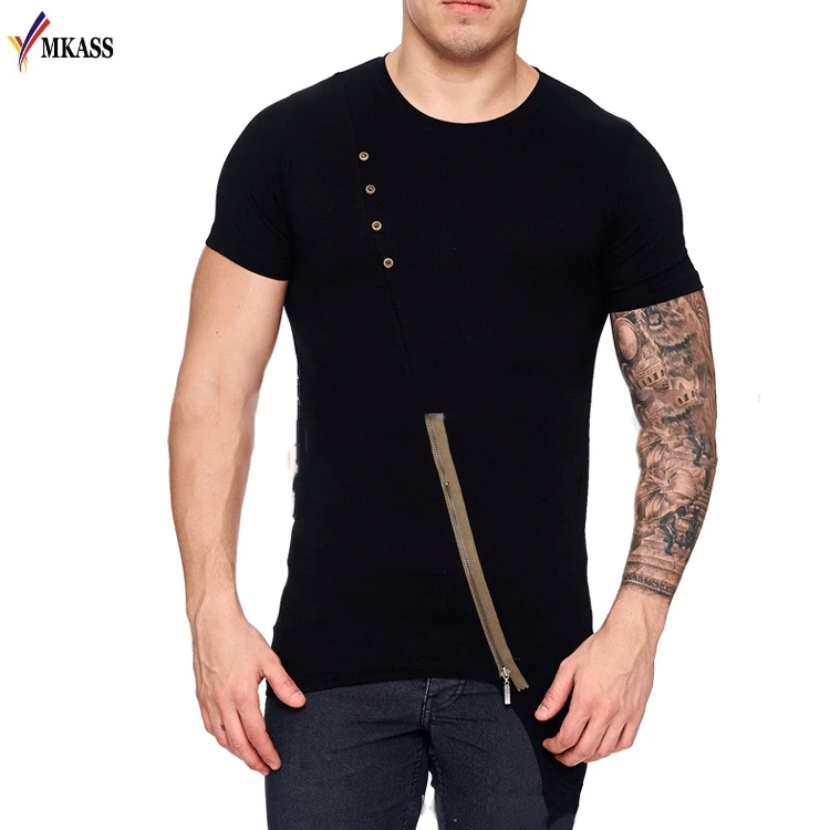 Hot New Brand Short Sleeve Straight Zipper T Shirt O-Neck Slim Men T-Shirt Tops Fashion Mens Tee Shirt T Shirts 3XL