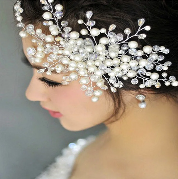 Handmade Contas de Cristal Cabelo de Noiva Flor de Strass Cabelo Jóias Prom Mantilha Headpieces Casamento Mulheres Meninas Acessórios Para o Cabelo (15)