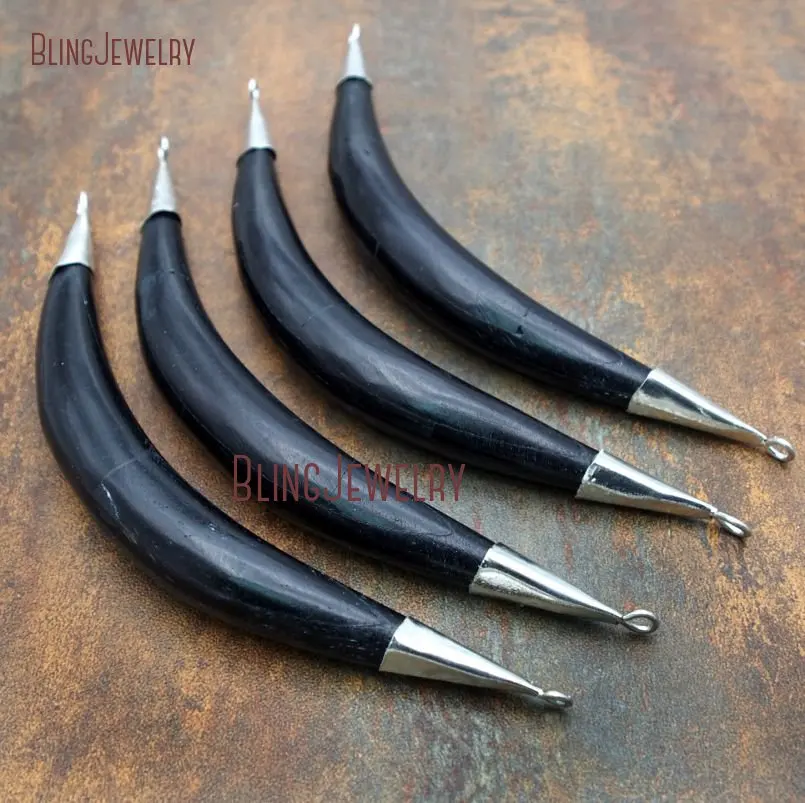 20171215-PM9086- Black Ox Bone Pendant Oxidized Silver Horn Tusk Pendant_1
