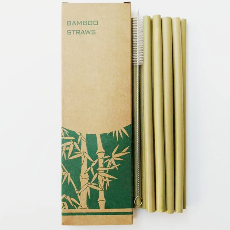 

100set/lot 6pcs/set and 10pcs/set Bamboo Drinking Straws Reusable Eco-Friendly Party Kitchen with Clean Brush