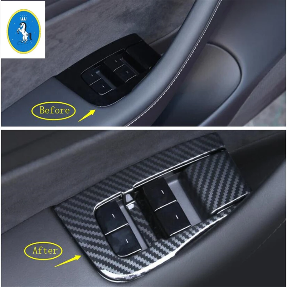 

Yimaautotrims Auto Accessory Armrest Window Glass Lift Button Panel Cover Trim Fit For Tesla Model 3 2018 2019 Carbon Fiber ABS