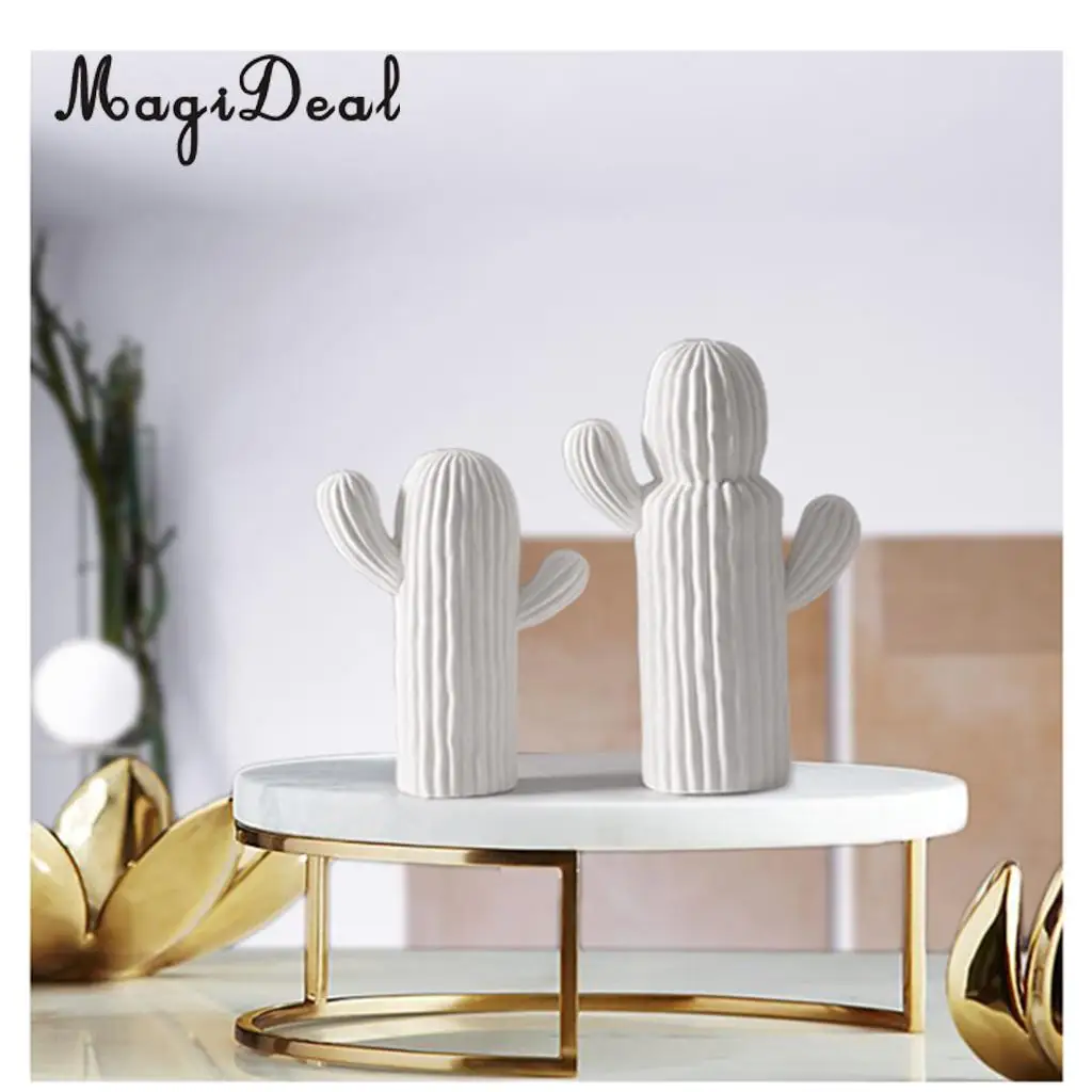 White Ceramic Cactus Ornaments Simulation Plant Potted Home Desk Furnishings Ceramic Novelty Ornaments For Home Decor