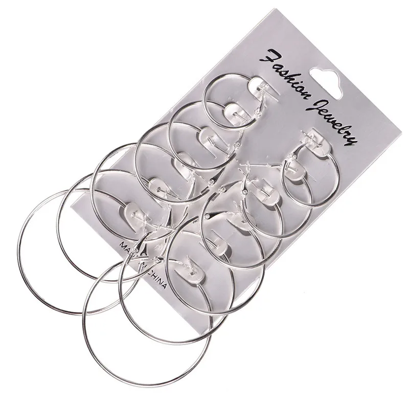 

New 6 Pair/set Vintage Gold Color Big Circle Hoop Earrings for Women Steampunk Earring Set Party Jewelry Bijiox Brincos Boucle