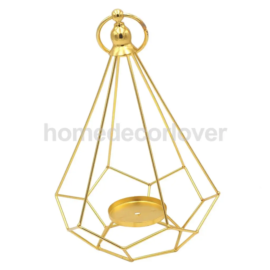 Geometric Diamond Shaped Alloy Framed Tea Light Candle Holder Candlestick for Cafe Bar Hanging Decor Photo Props