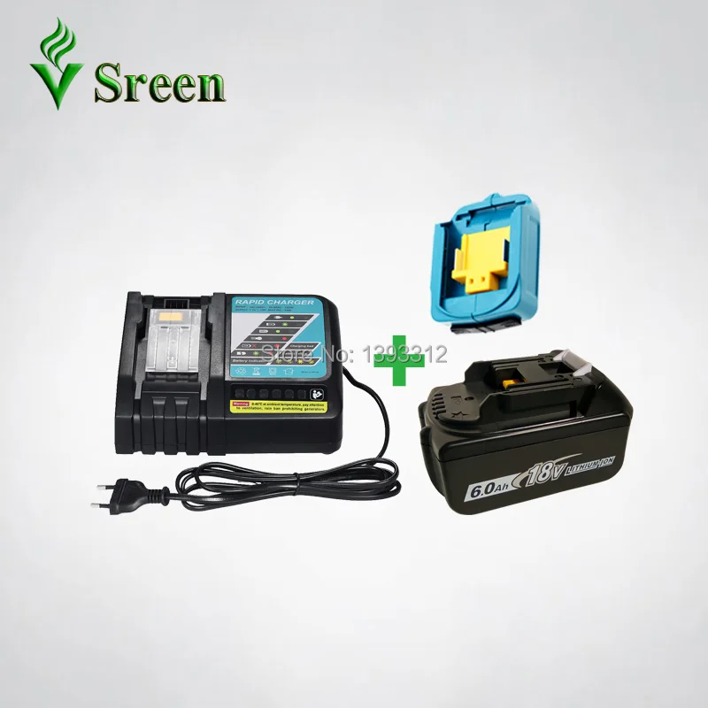 

6000mAh BL1860 Rechargeable Li-Ion Battery with Power Tool Battery Adapter Replacement for Makita 18V BL1830 BL1840 USB Charger