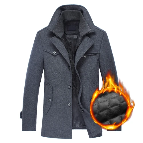 Новое плотное хорошее качество Casaco Masculino шерстяное пальто с двойным воротником для мужчин - Цвет: Темно-серый